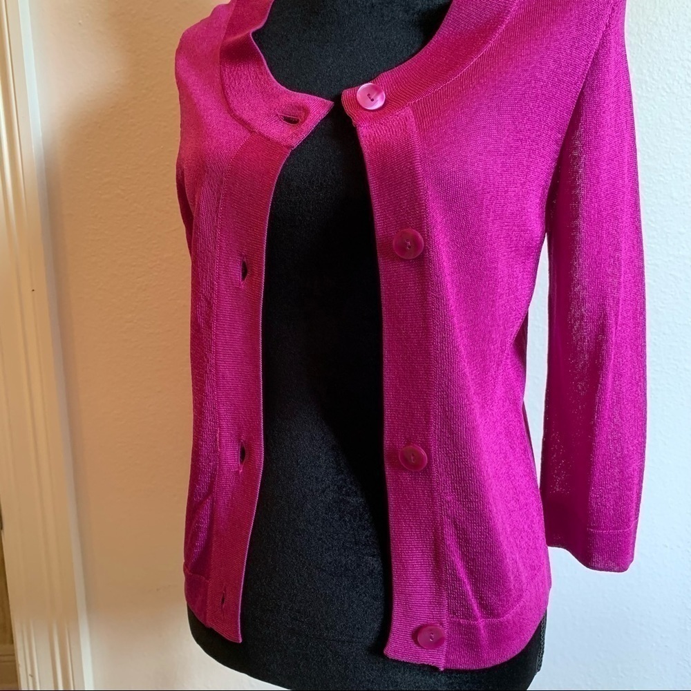 Jones New York Fuchsia Pink Magenta Round Neck Cardigan